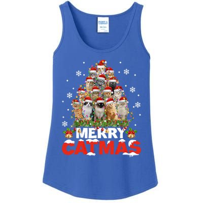 Meowy Catmas Funny Christmas Tree Lights Pajama Funny Gift Ladies Essential Tank