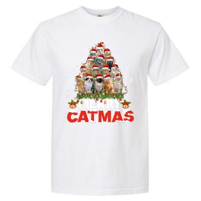 Meowy Catmas Funny Christmas Tree Lights Pajama Funny Gift Garment-Dyed Heavyweight T-Shirt