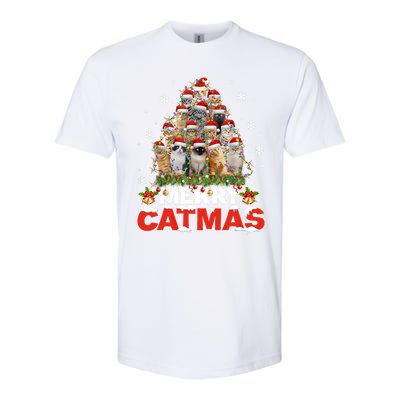 Meowy Catmas Funny Christmas Tree Lights Pajama Funny Gift Softstyle® CVC T-Shirt