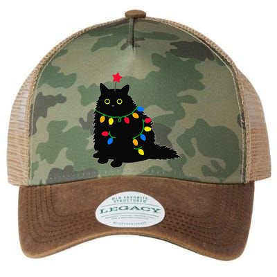 Merry Christmas Funny Black Cat Christmas Light Meowy Catmas Legacy Tie Dye Trucker Hat
