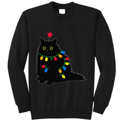 Merry Christmas Funny Black Cat Christmas Light Meowy Catmas Sweatshirt