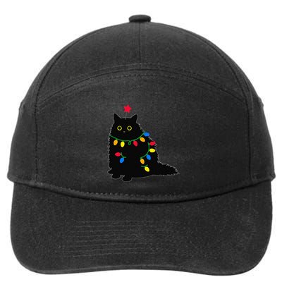 Merry Christmas Funny Black Cat Christmas Light Meowy Catmas 7-Panel Snapback Hat