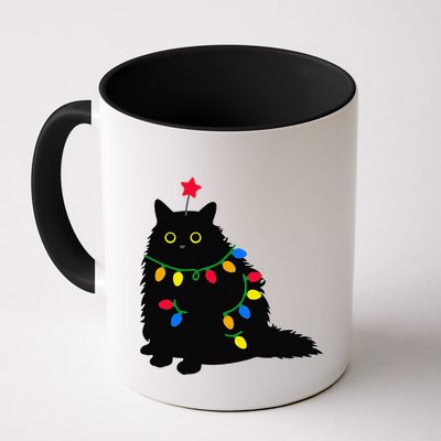 Merry Christmas Funny Black Cat Christmas Light Meowy Catmas Mug