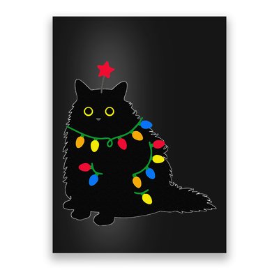 Merry Christmas Funny Black Cat Christmas Light Meowy Catmas Poster