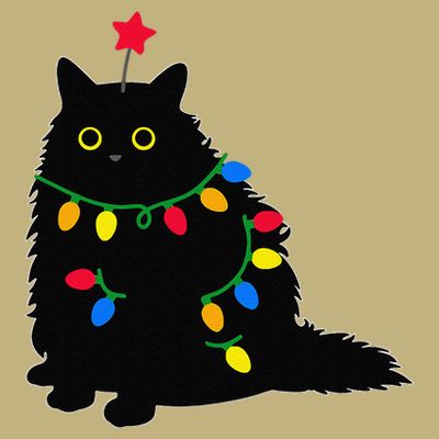 Merry Christmas Funny Black Cat Christmas Light Meowy Catmas T-Shirt