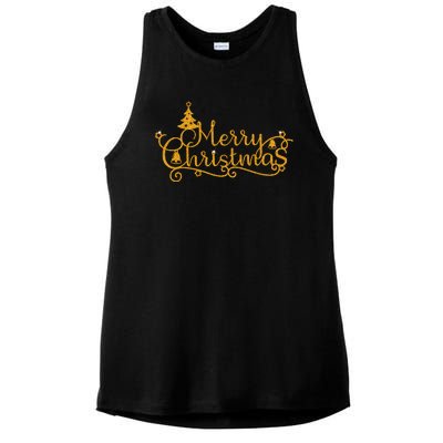 Merry Christmas Festive Holiday Ladies PosiCharge Tri-Blend Wicking Tank