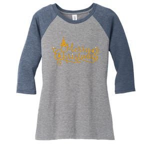 Merry Christmas Festive Holiday Women's Tri-Blend 3/4-Sleeve Raglan Shirt