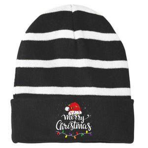 Merry Christmas Family Funny Christmas Striped Beanie with Solid Band