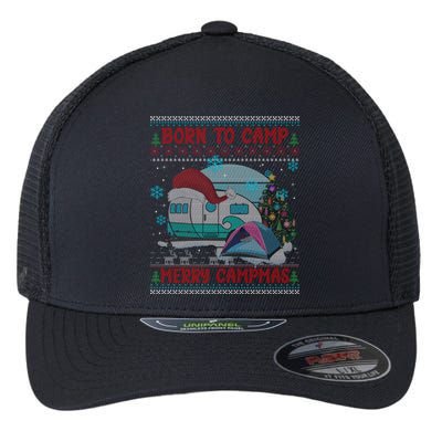 Merry Campmas Funny Camping Camper Christmas Ugly Sweater Gift Flexfit Unipanel Trucker Cap