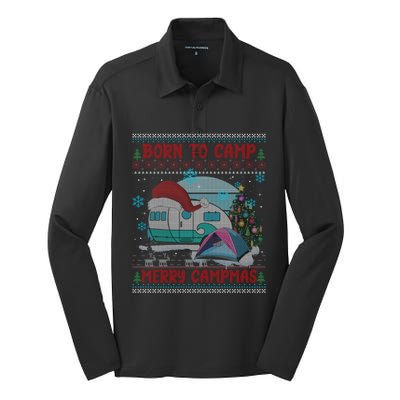 Merry Campmas Funny Camping Camper Christmas Ugly Sweater Gift Silk Touch Performance Long Sleeve Polo