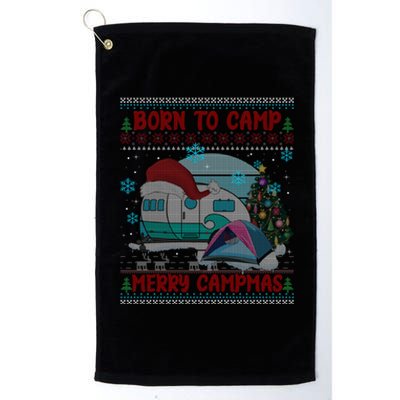 Merry Campmas Funny Camping Camper Christmas Ugly Sweater Gift Platinum Collection Golf Towel