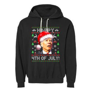 Merry Christmas Funny Joe Biden Happy 4th of July Ugly Xmas Garment-Dyed Fleece Hoodie