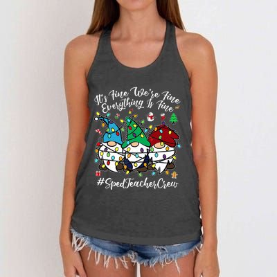 Merry Christmas Funny Everything Is Fine Gnome Sped Teacher Women's Knotted Racerback Tank