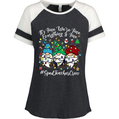 Merry Christmas Funny Everything Is Fine Gnome Sped Teacher Enza Ladies Jersey Colorblock Tee