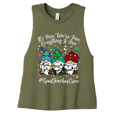 Merry Christmas Funny Everything Is Fine Gnome Sped Teacher Women's Racerback Cropped Tank