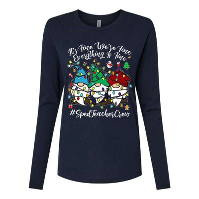 Merry Christmas Funny Everything Is Fine Gnome Sped Teacher Womens Cotton Relaxed Long Sleeve T-Shirt