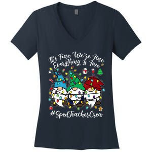 Merry Christmas Funny Everything Is Fine Gnome Sped Teacher Women's V-Neck T-Shirt