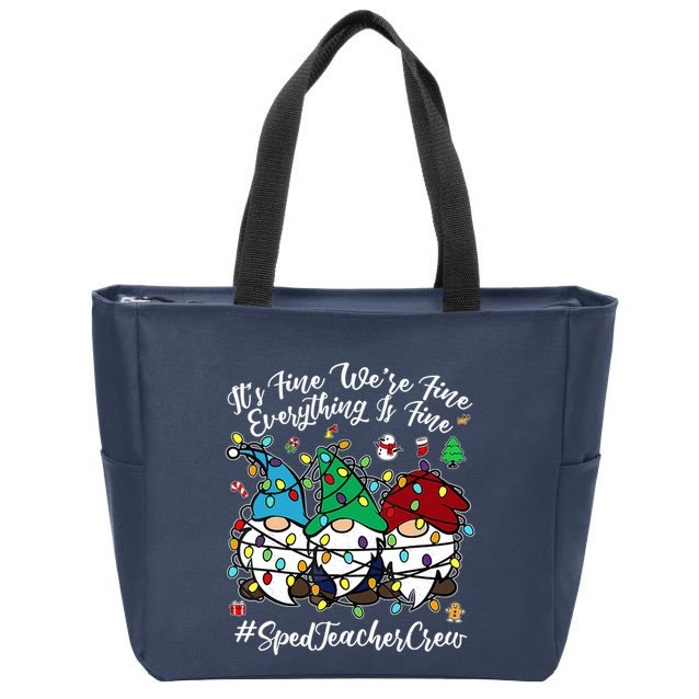 Merry Christmas Funny Everything Is Fine Gnome Sped Teacher Zip Tote Bag