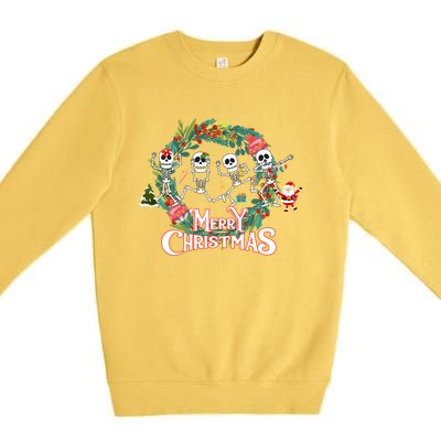 Merry Christmas Funny Dancing Skeletons Xmas Skeleton Dance Meaningful Gift Premium Crewneck Sweatshirt