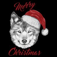 Merry Christmas Funny Wolf Face With Santa Hat Retro Xmas Gift Drawstring Bag