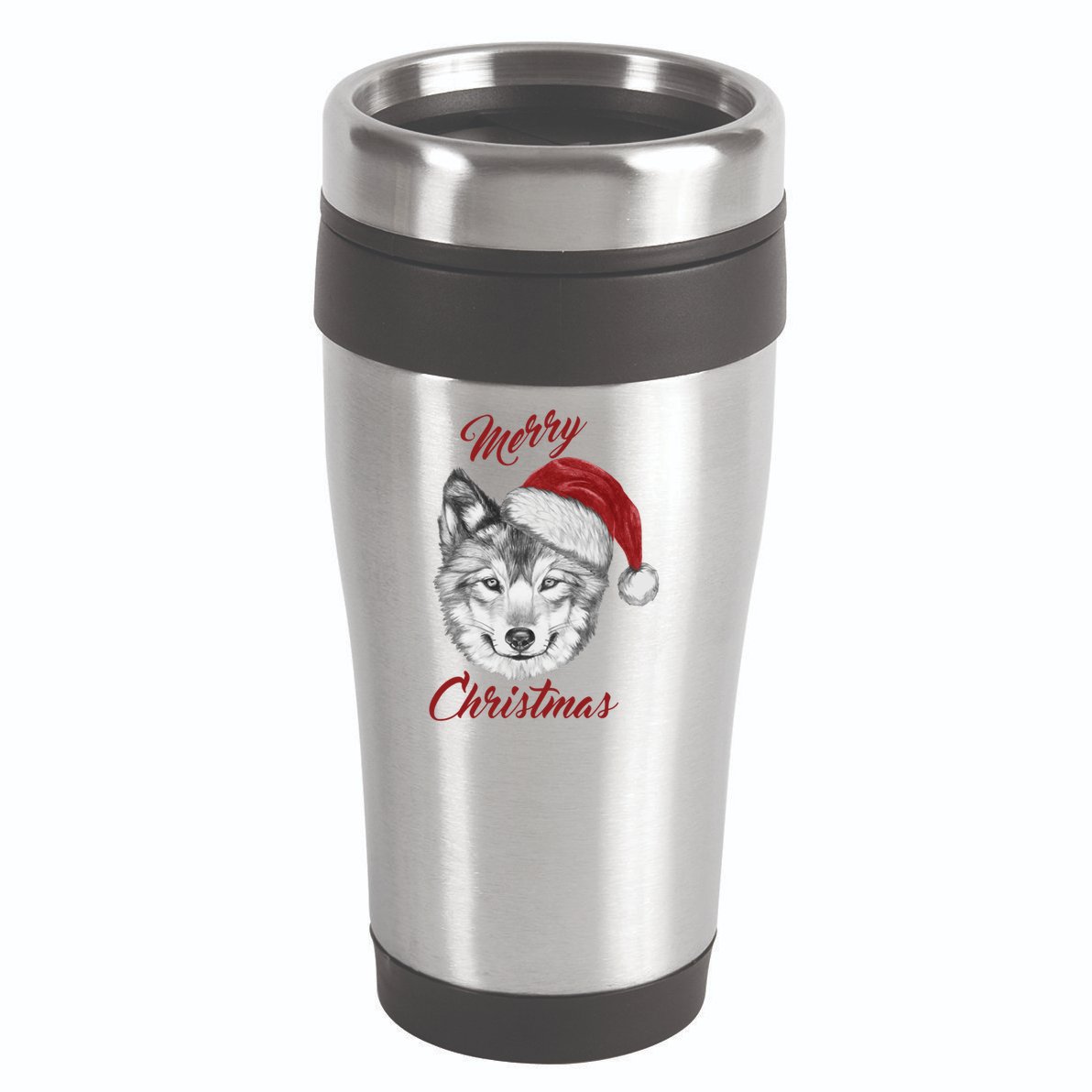 Merry Christmas Funny Wolf Face With Santa Hat Retro Xmas Gift 16oz Travel Tumbler