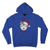 Merry Christmas Funny Wolf Face With Santa Hat Retro Xmas Gift Hoodie