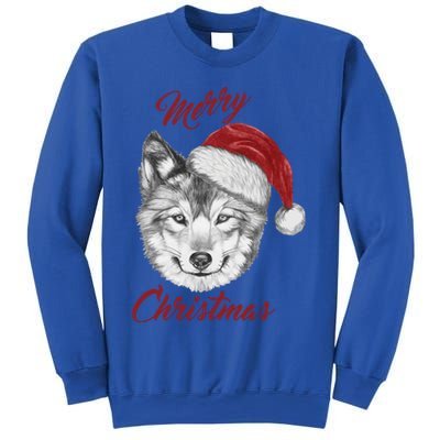 Merry Christmas Funny Wolf Face With Santa Hat Retro Xmas Gift Sweatshirt
