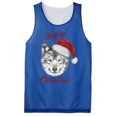 Merry Christmas Funny Wolf Face With Santa Hat Retro Xmas Gift Mesh Reversible Basketball Jersey Tank