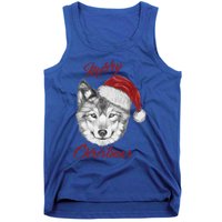 Merry Christmas Funny Wolf Face With Santa Hat Retro Xmas Gift Tank Top