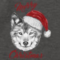 Merry Christmas Funny Wolf Face With Santa Hat Retro Xmas Gift Vector Backpack