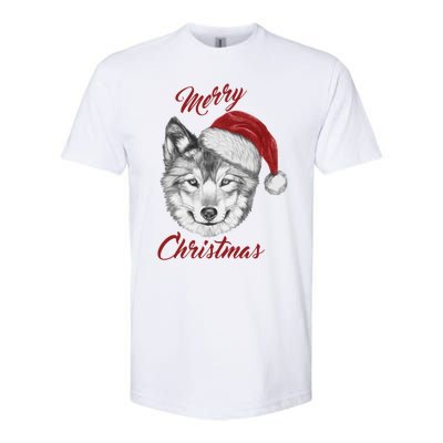 Merry Christmas Funny Wolf Face With Santa Hat Retro Xmas Gift Softstyle CVC T-Shirt