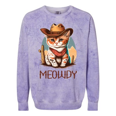 Meowdy Cat Funny Howdy Meme Western Cowboy Kitten Colorblast Crewneck Sweatshirt