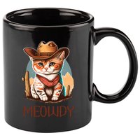 Meowdy Cat Funny Howdy Meme Western Cowboy Kitten 11oz C Handle Ceramic Mug