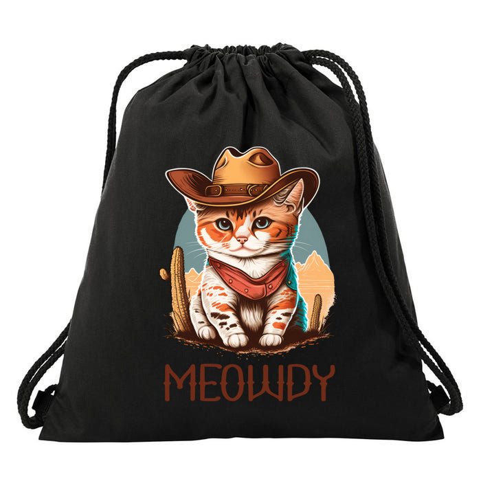 Meowdy Cat Funny Howdy Meme Western Cowboy Kitten Drawstring Bag