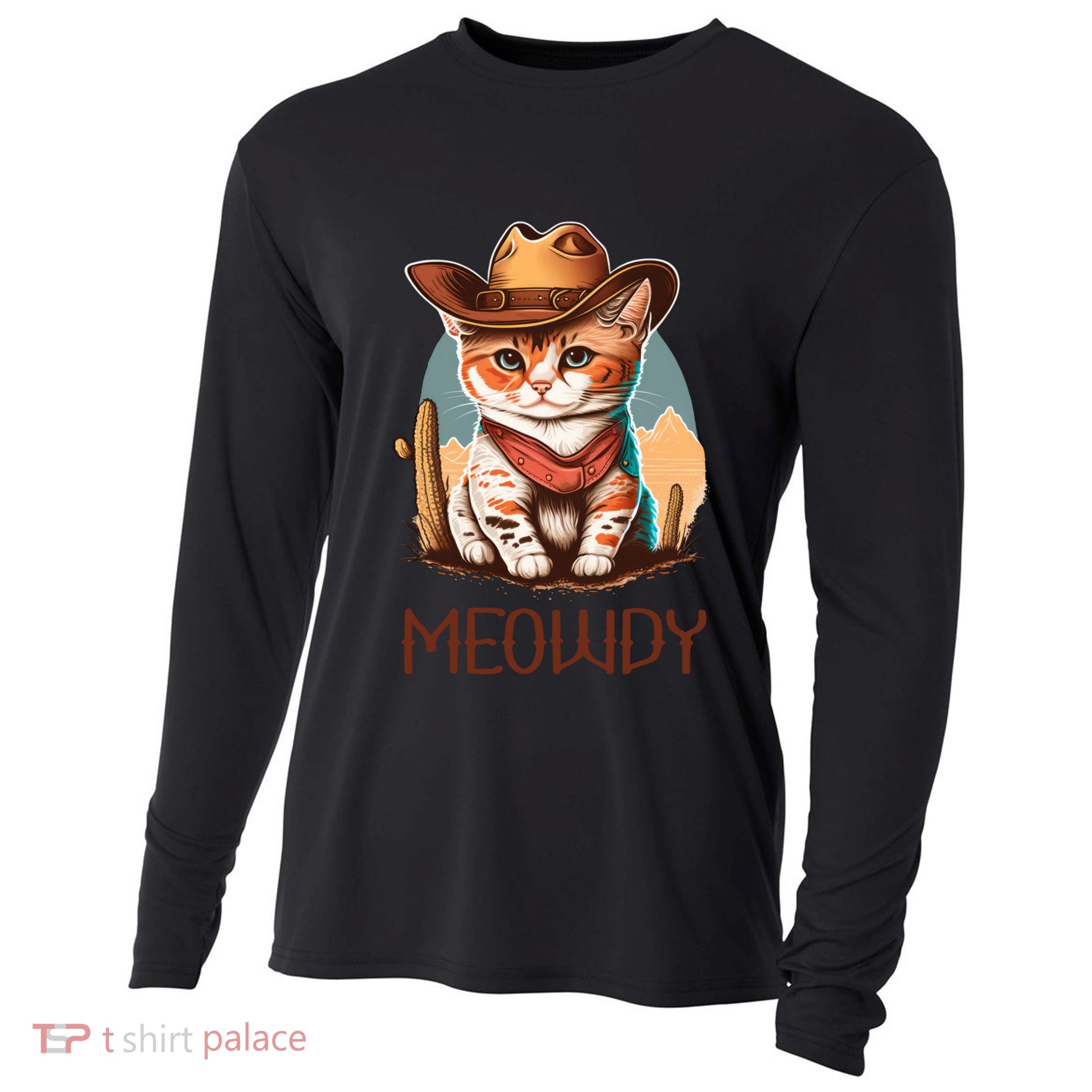 Meowdy Cat Funny Howdy Meme Western Cowboy Kitten Cooling Performance Long Sleeve Crew