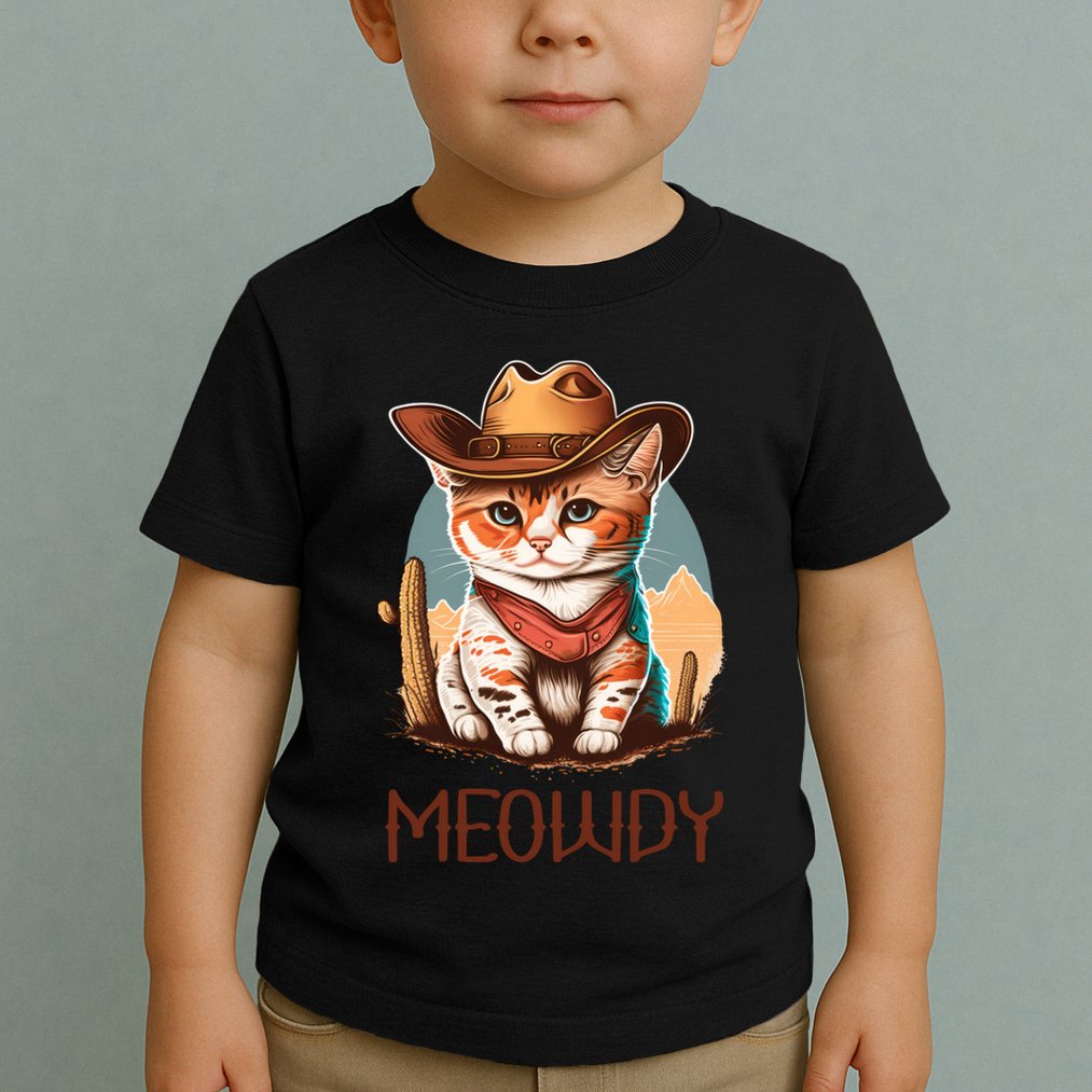 Meowdy Cat Funny Howdy Meme Western Cowboy Kitten Toddler T-Shirt
