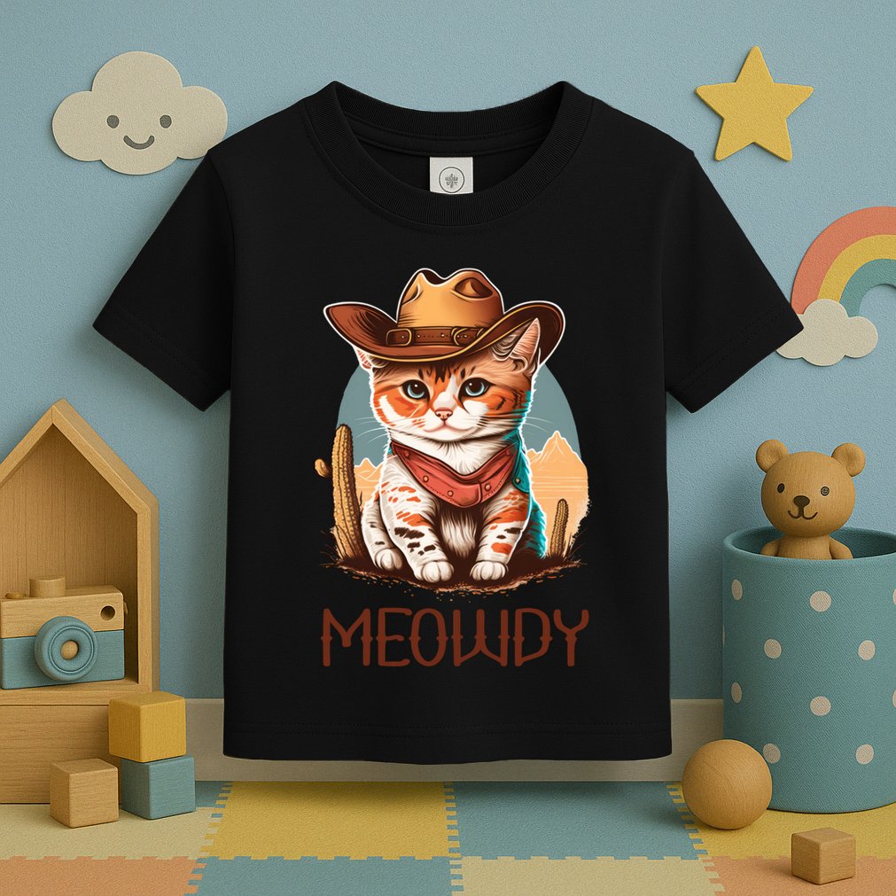 Meowdy Cat Funny Howdy Meme Western Cowboy Kitten Toddler T-Shirt