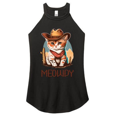 Meowdy Cat Funny Howdy Meme Western Cowboy Kitten Women's Perfect Tri Rocker Tank