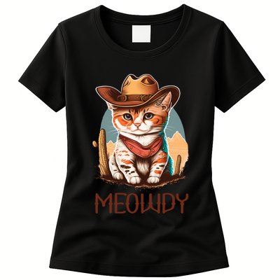Meowdy Cat Funny Howdy Meme Western Cowboy Kitten Womens T-Shirt