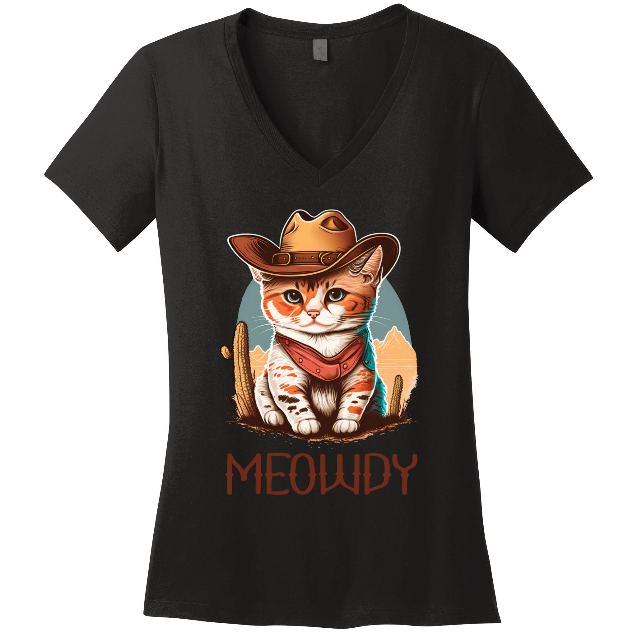 Meowdy Cat Funny Howdy Meme Western Cowboy Kitten Women's V-Neck T-Shirt