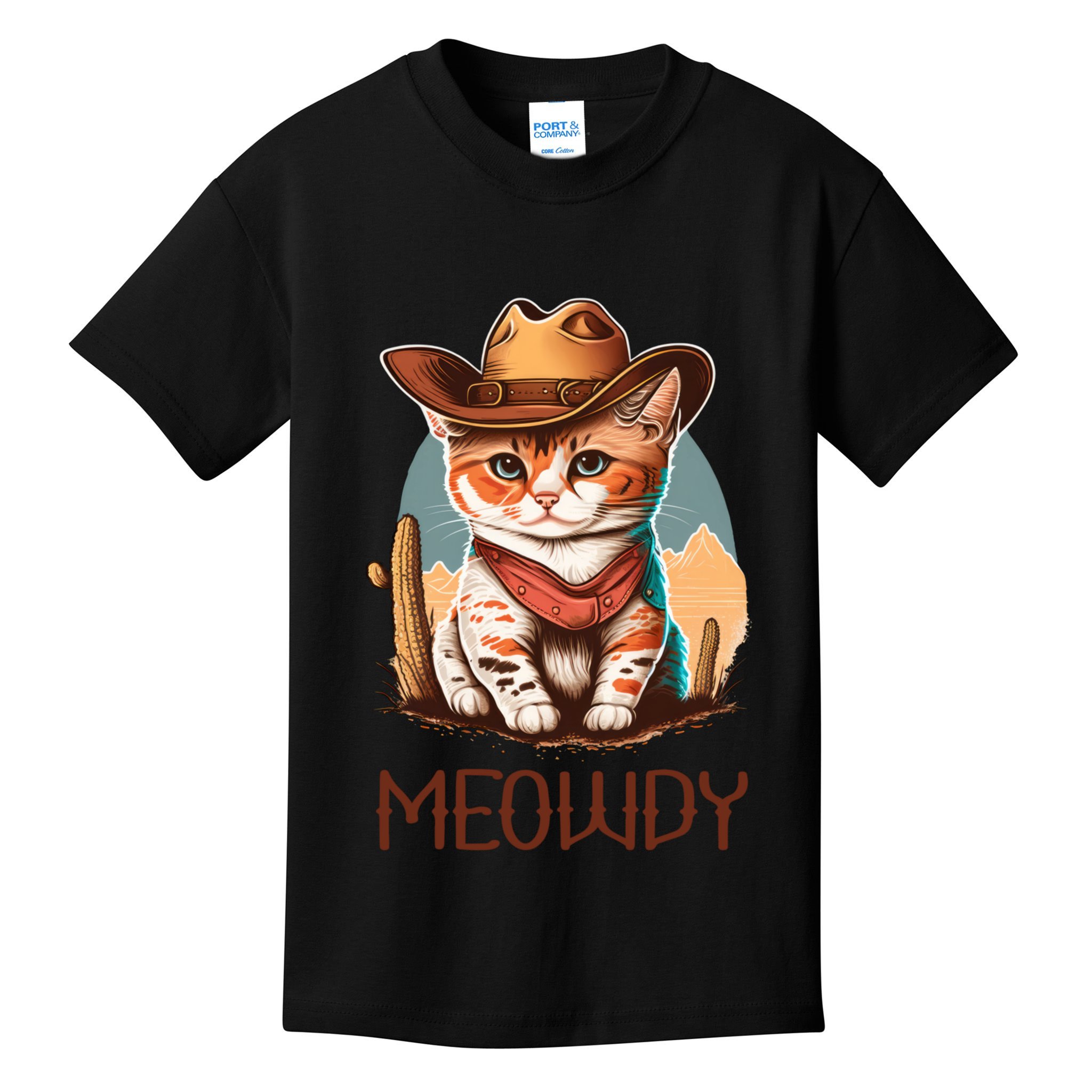 Meowdy Cat Funny Howdy Meme Western Cowboy Kitten Kids T-Shirt