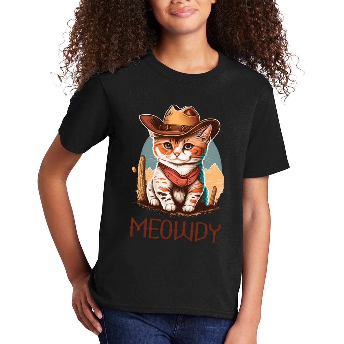 Meowdy Cat Funny Howdy Meme Western Cowboy Kitten Kids T-Shirt