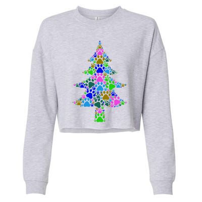 Merry Christmas Funny Gift Cat And Dog Paw Print Christmas Tree Gift Cropped Pullover Crew