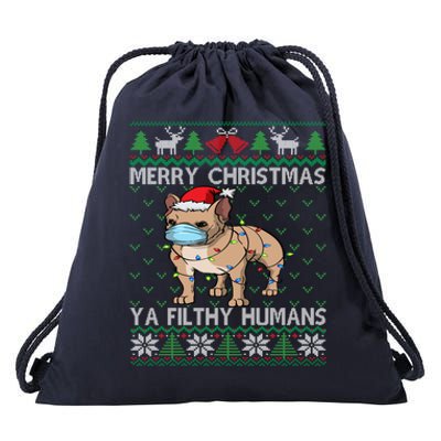 Merry Christmas Frenchie Dog Ugly Christmas French Bulldog Gift Drawstring Bag