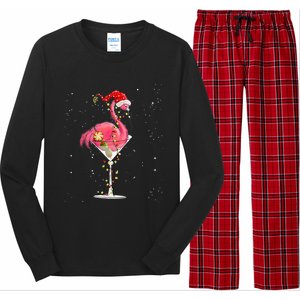 Merry Christmas Flamingo Wine Drinking Lights Xmas Tree Long Sleeve Pajama Set