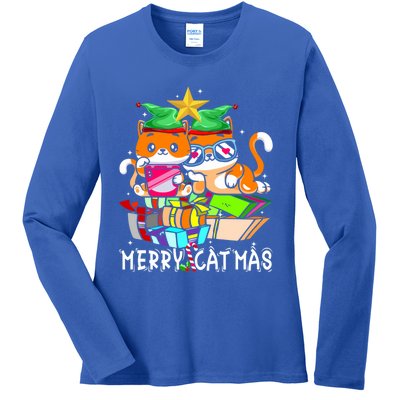 Merry Catmas Funny Cats Books Gnome And Coffee Christmas Tree Great Gift Ladies Long Sleeve Shirt