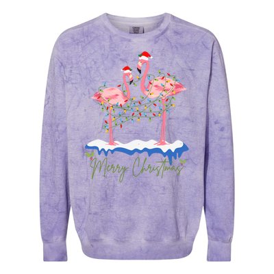 Merry Christmas Flamingo Holiday Colorblast Crewneck Sweatshirt