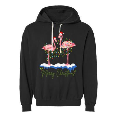 Merry Christmas Flamingo Holiday Garment-Dyed Fleece Hoodie