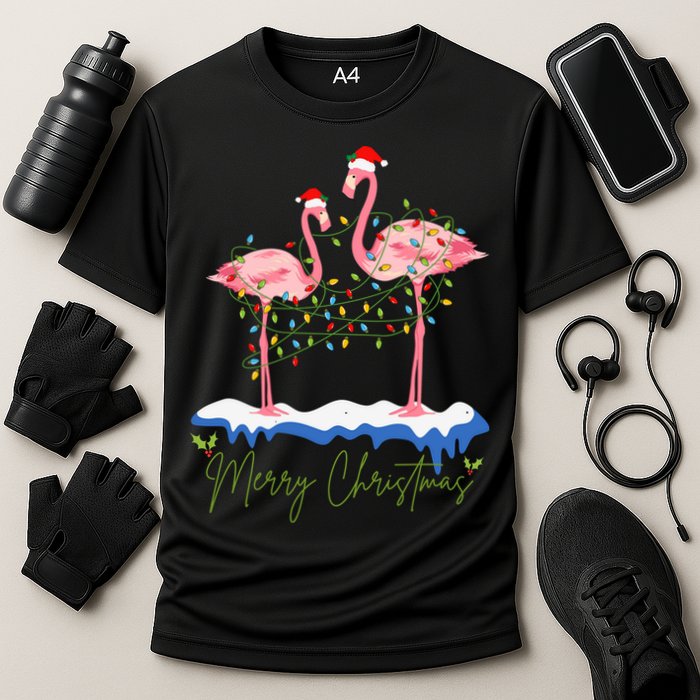 Merry Christmas Flamingo Holiday Cooling Performance Crew T-Shirt