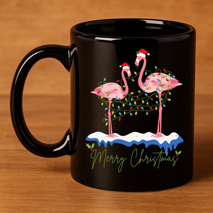 Merry Christmas Flamingo Holiday 11oz C Handle Ceramic Mug